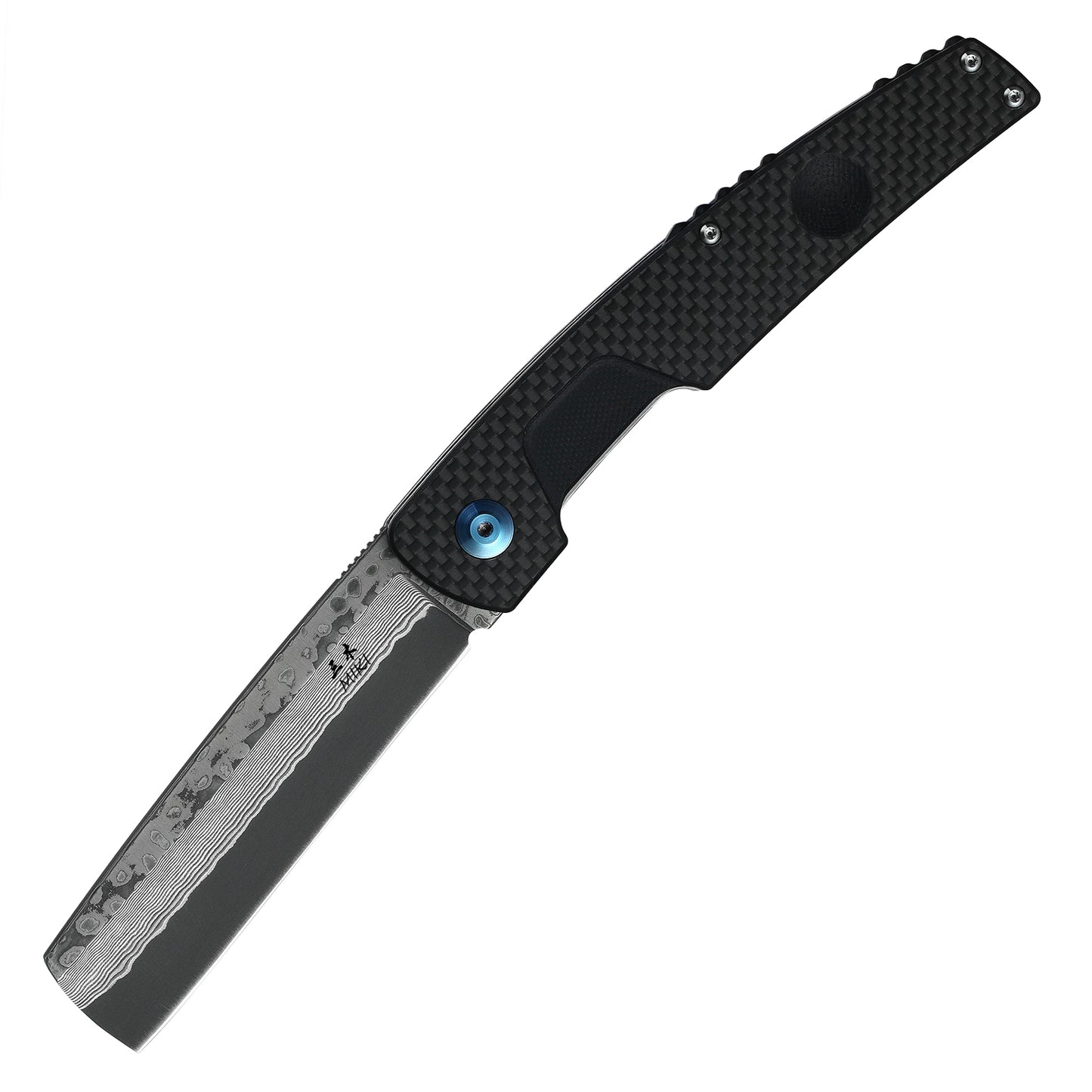 Miki Handmade Damascus Steel Razor,Camping Pocket Folding Japanese Knife,Titanium Handle & Carbon Fiber Handle,Frame Lock,Liner Lock,Cleaver Razor Blade,with Pocket Clip,Sharp Razor