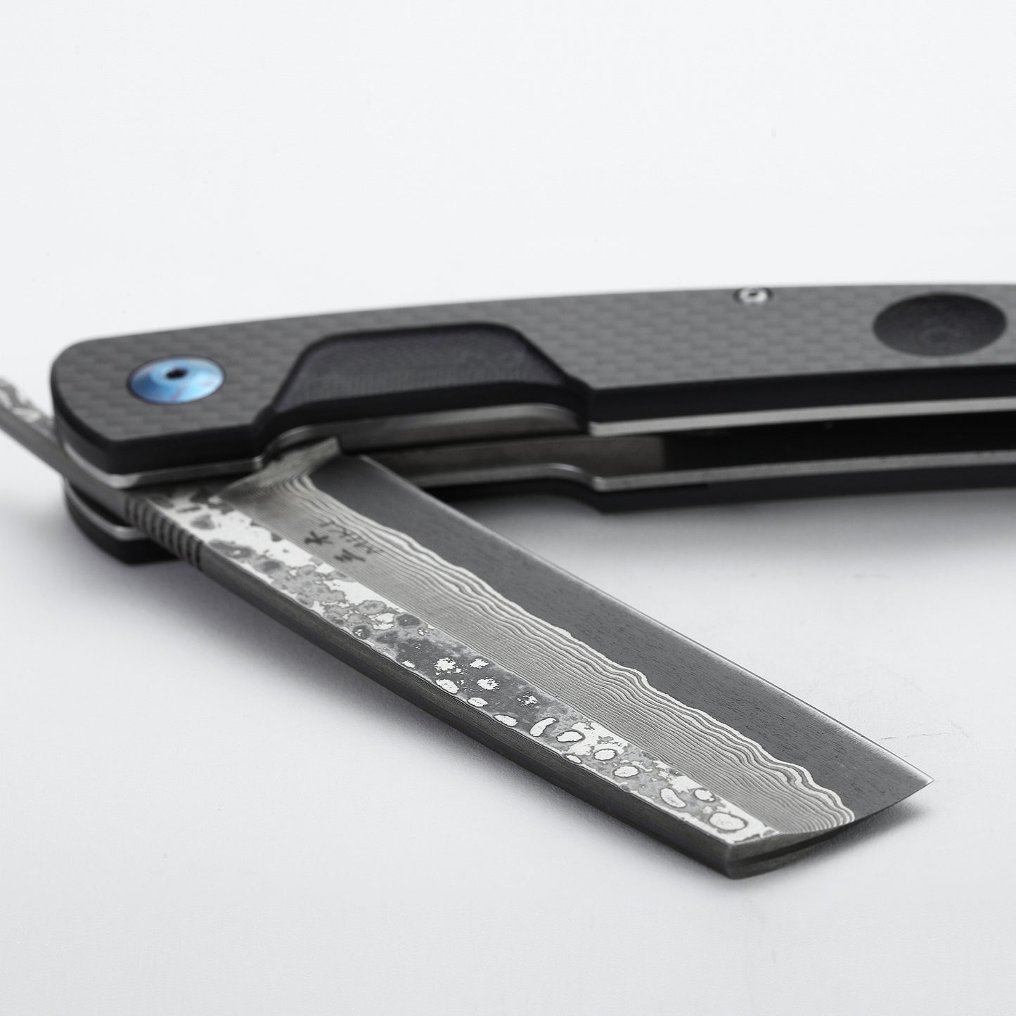 Miki Handmade Damascus Steel Razor,Camping Pocket Folding Japanese Knife,Titanium Handle & Carbon Fiber Handle,Frame Lock,Liner Lock,Cleaver Razor Blade,with Pocket Clip,Sharp Razor
