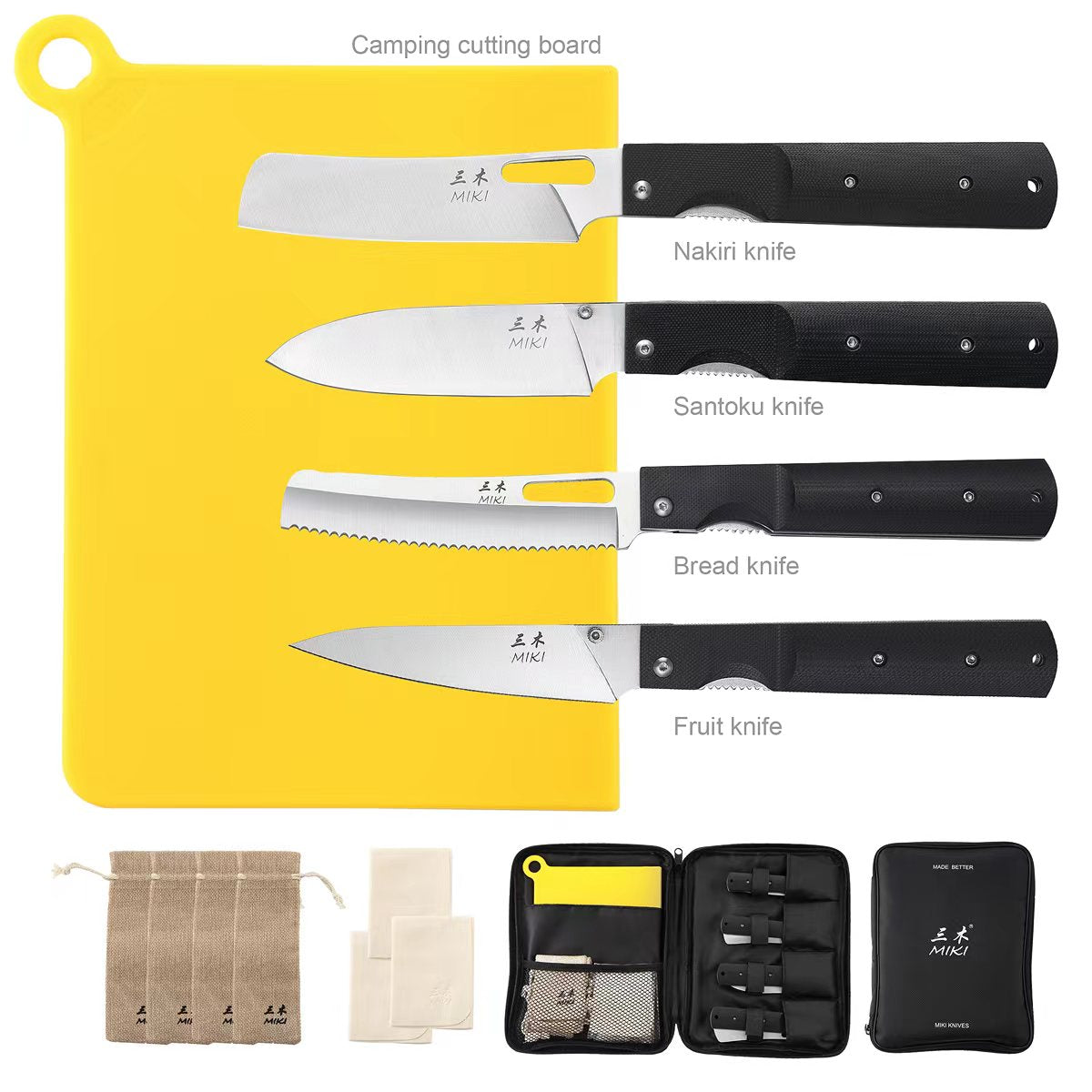 Miki 4 piece set 440A Stainless Steel Blade Japanese Kitchen Chef Folding Pocket Knife for Outdoor Camping Cooking