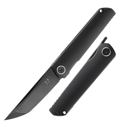 Miki Folding Pocket Knife,3.6-Inch Tanto D2 Plain Blade,G-10 Outdoor Camping Hiking Knife,Pocket Samurai Folding Knife,Unique Tool Gift for EDC Men Women