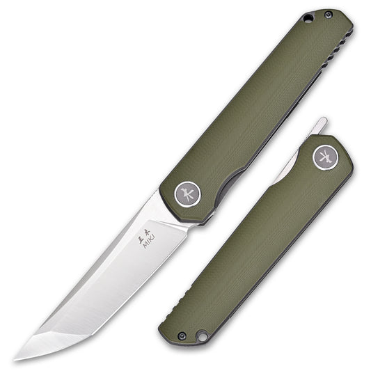 Miki EDC Pocket Knife, Sharp D2 Steel Blade Green G10 Handle, Folding Pocket Samurai Knives with Pocket Clip, Camping Hiking Pocket Knife for Men
