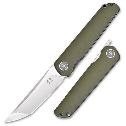 Miki EDC Pocket Knife, Sharp D2 Steel Blade Green G10 Handle, Folding Pocket Samurai Knives with Pocket Clip, Camping Hiking Pocket Knife for Men