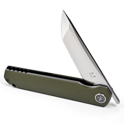 Miki EDC Pocket Knife, Sharp D2 Steel Blade Green G10 Handle, Folding Pocket Samurai Knives with Pocket Clip, Camping Hiking Pocket Knife for Men