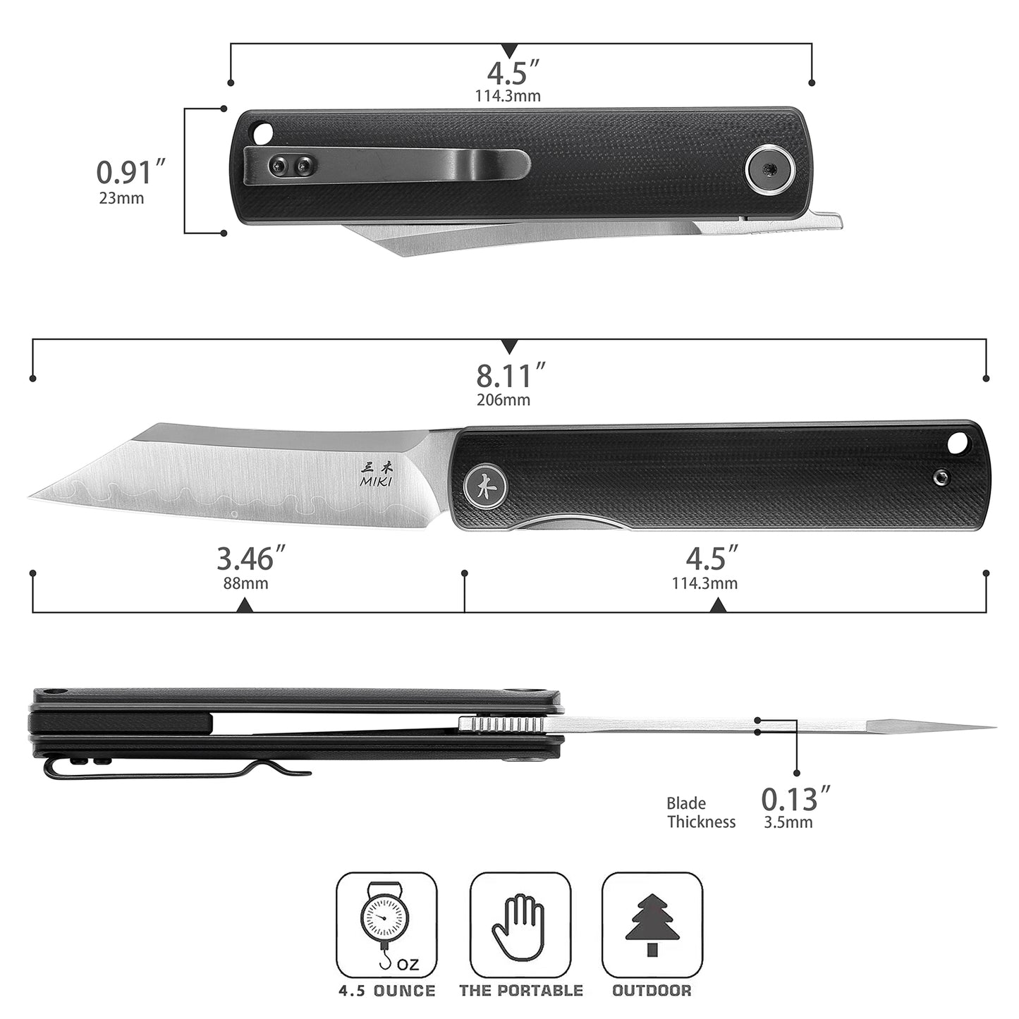 Miki Camping Pocket Folding Japanese Knife, G10 Handle, Japanese SLD-MAGIC Steel Blade, Pocket Clip, Camping Outdoor Fishing And Everyday Carry EDC Knife