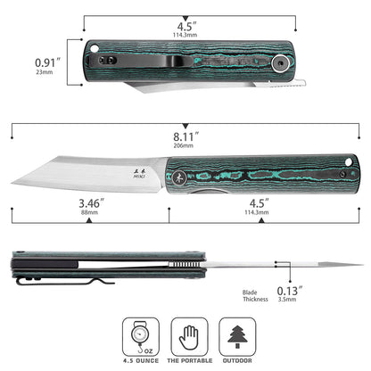 Miki Folding Pocket Japanese Knife, Carbon Fiber Handle Green, ZDP-189 Super Steel Cleaver Razor Blade, Pocket Clip, Ever yday Carry EDC Knife