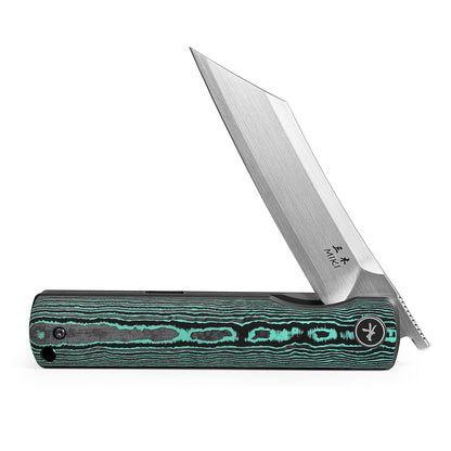 Miki Folding Pocket Japanese Knife, Carbon Fiber Handle Green, ZDP-189 Super Steel Cleaver Razor Blade, Pocket Clip, Ever yday Carry EDC Knife