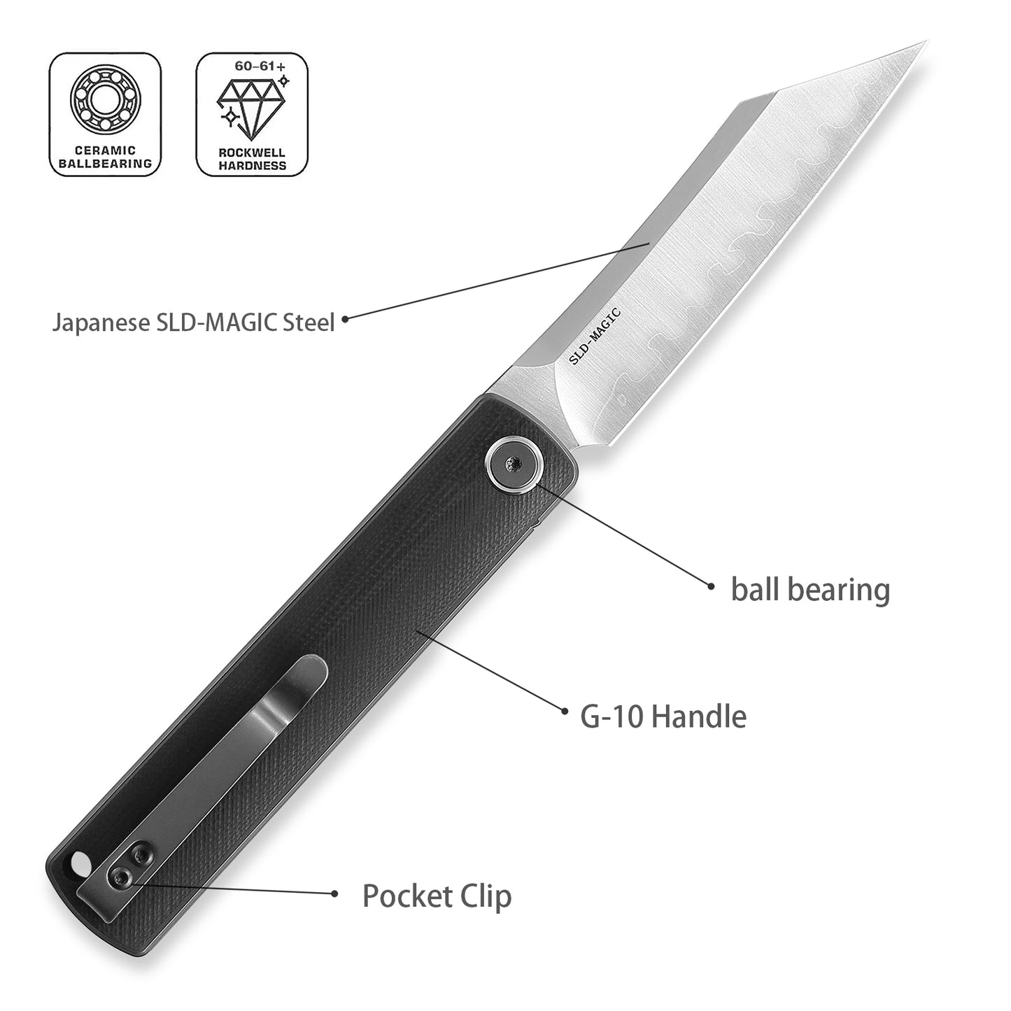 Miki Camping Pocket Folding Japanese Knife, G10 Handle, Japanese SLD-MAGIC Steel Blade, Pocket Clip, Camping Outdoor Fishing And Everyday Carry EDC Knife