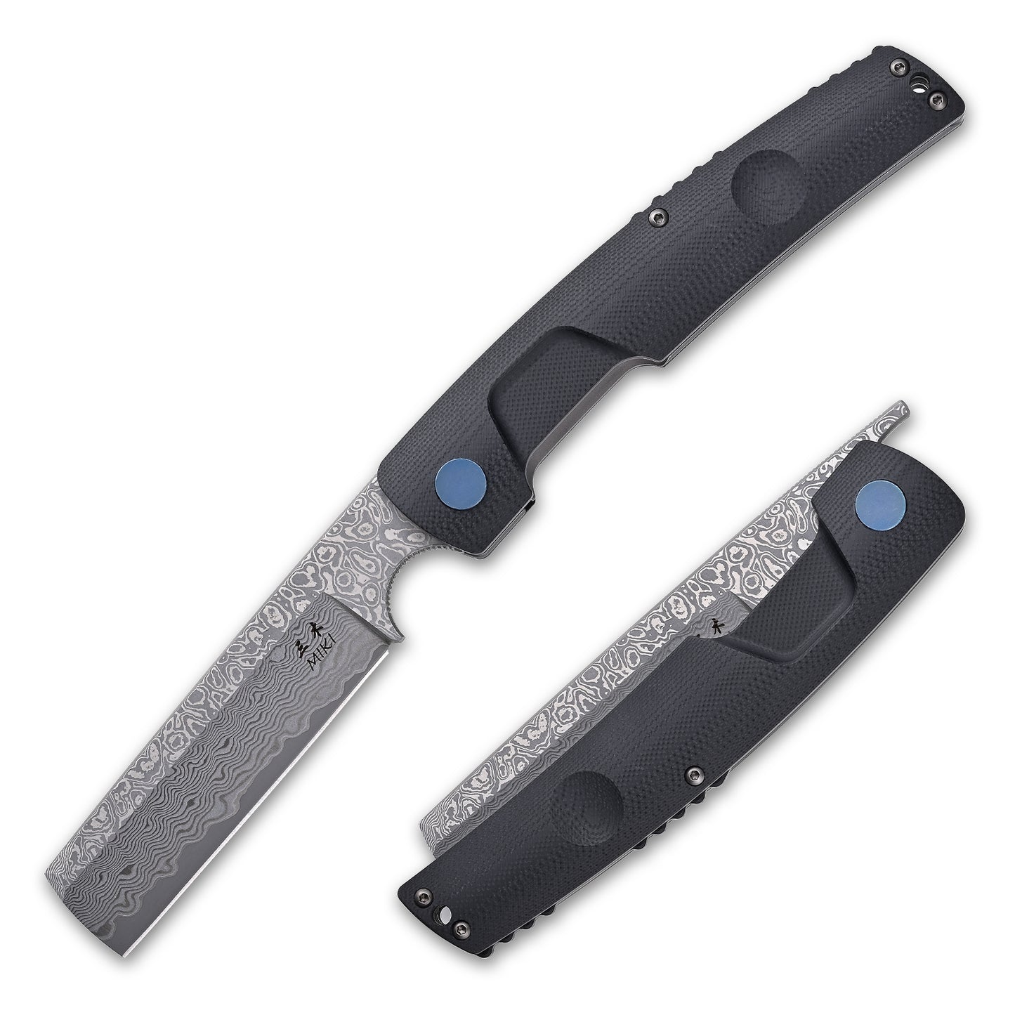 MIKI Pocket Japanese Razor Folding Knives for Men Linner Lock,3.9" Handmade Damascus steel Blade G-10 Handle EDC Knife with Pocket Clip for Men Women Camping Survival Hiking