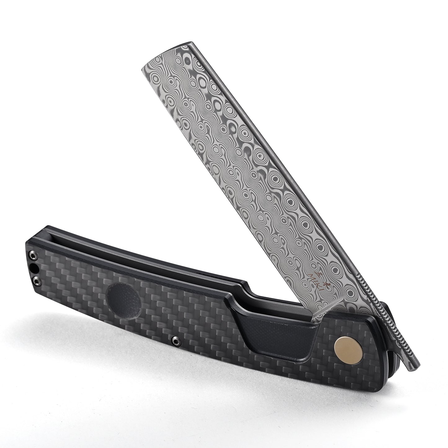 MIKI Folding Pocket Knife, 3.9" Handmade Damascus steel Blade Carbon Fiber Handle EDC Knife with Pocket Clip for Men Women Camping Survival Hiking