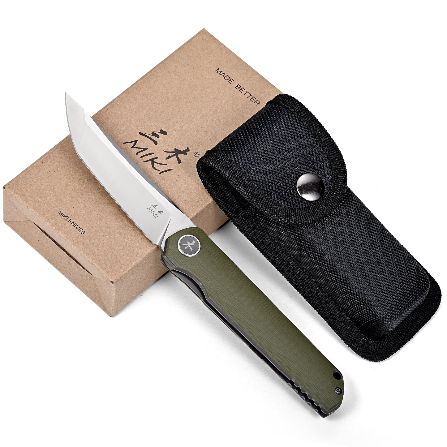 Miki EDC Pocket Knife, Sharp D2 Steel Blade Green G10 Handle, Folding Pocket Samurai Knives with Pocket Clip, Camping Hiking Pocket Knife for Men