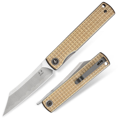 Miki Folding Pocket Japanese Knife, CNC-machined aluminum bronze Handle, Japanese SLD-MAGIC Steel Blade Super Steel Cleaver Razor Blade, Pocket Clip, Ever yday Carry EDC Knife