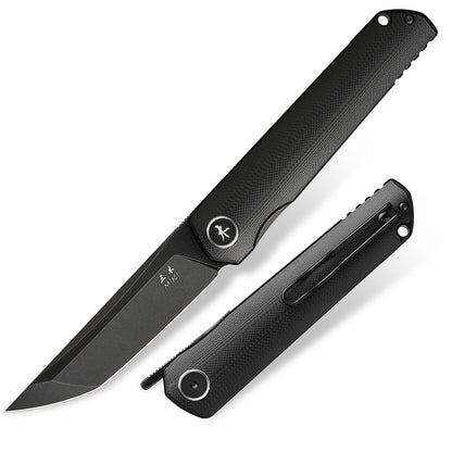 Miki Folding Pocket Knife,3.6-Inch Tanto D2 Plain Blade,G-10 Outdoor Camping Hiking Knife,Pocket Samurai Folding Knife,Unique Tool Gift for EDC Men Women