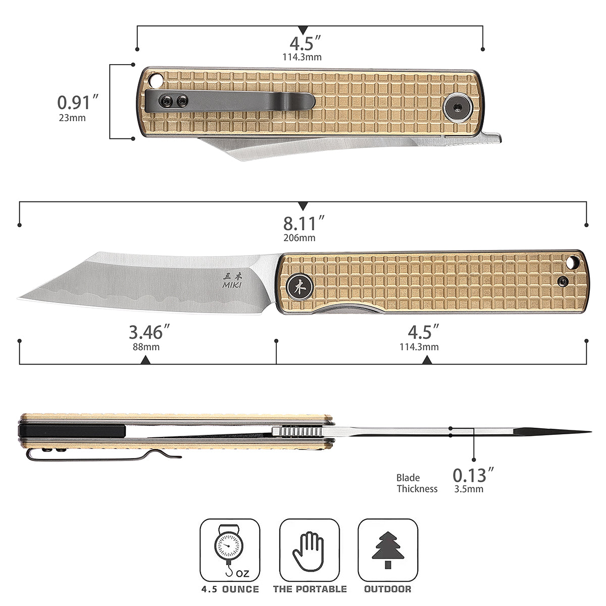 Miki Folding Pocket Japanese Knife, CNC-machined aluminum bronze Handle, Japanese SLD-MAGIC Steel Blade Super Steel Cleaver Razor Blade, Pocket Clip, Ever yday Carry EDC Knife