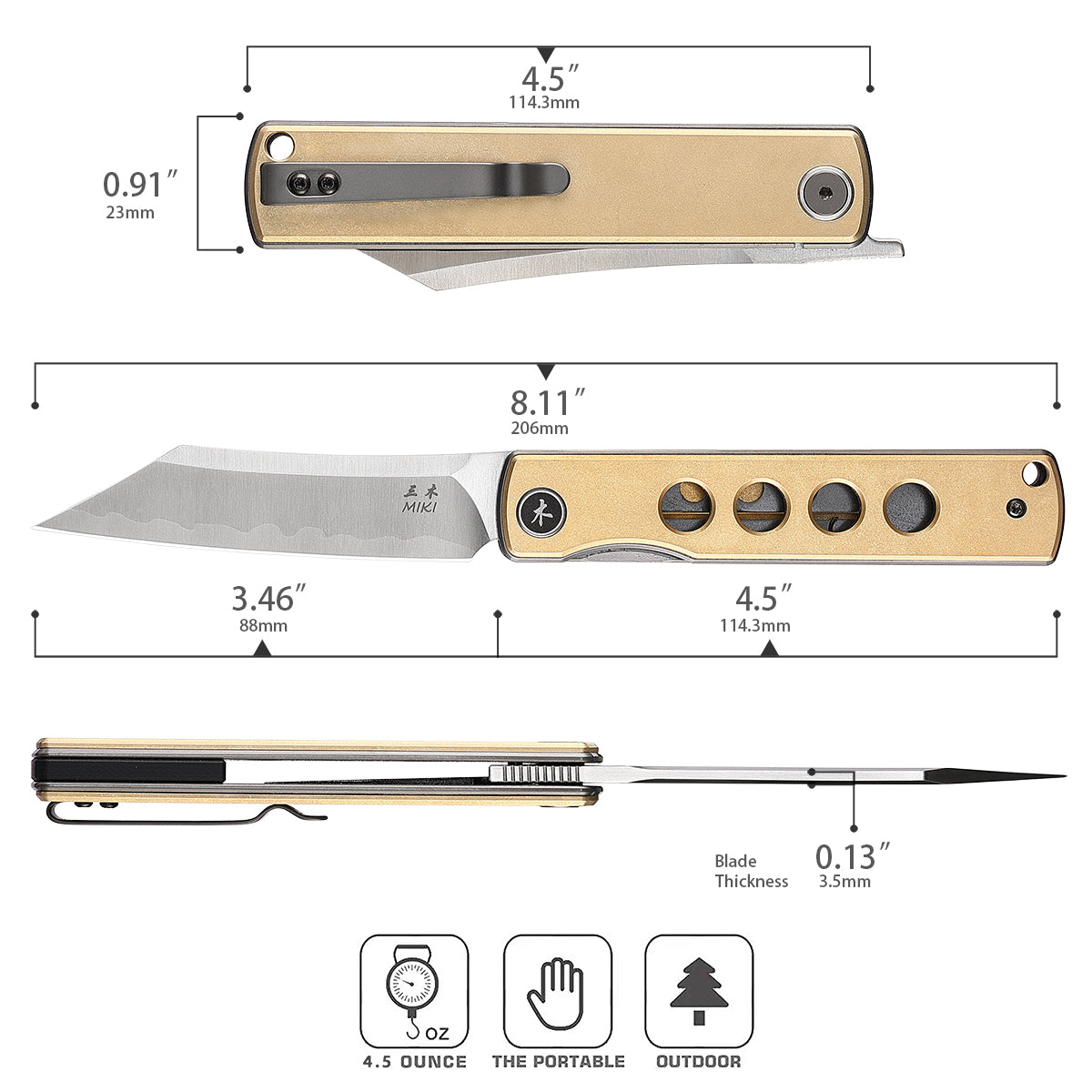 Miki Folding Pocket Japanese Knife, CNC-machined aluminum bronze Handle, Japanese SLD-MAGIC Steel Blade Pocket Clip, Ever yday Carry