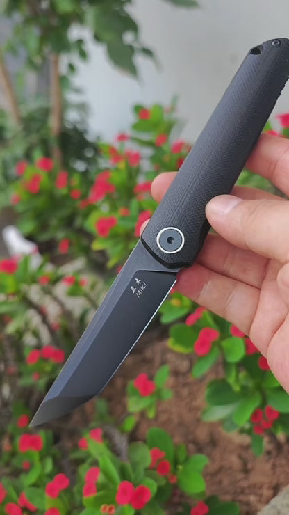 Miki Folding Pocket Knife,3.6-Inch Tanto D2 Plain Blade,G-10 Outdoor Camping Hiking Knife,Pocket Samurai Folding Knife,Unique Tool Gift for EDC Men Women