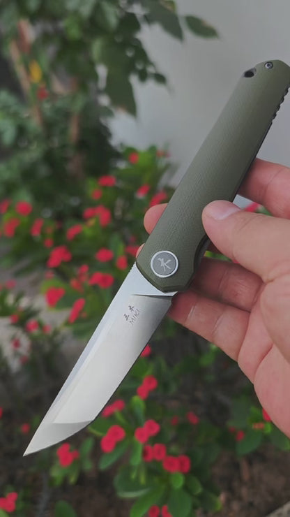 Miki EDC Pocket Knife, Sharp D2 Steel Blade Green G10 Handle, Folding Pocket Samurai Knives with Pocket Clip, Camping Hiking Pocket Knife for Men